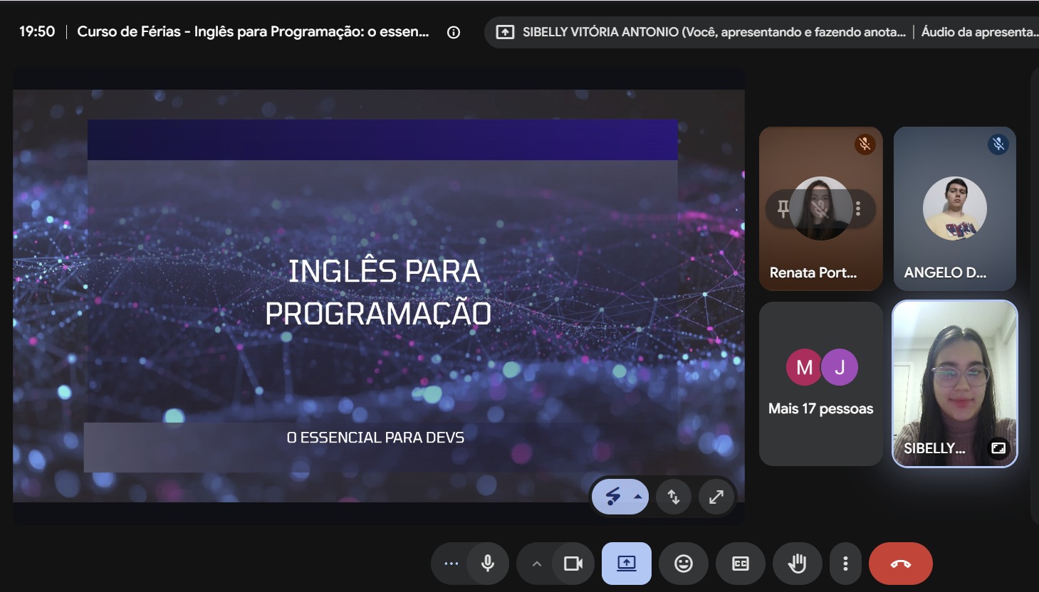 Imagem da aluna Sibelly dando a live sobre Inglês para Programção